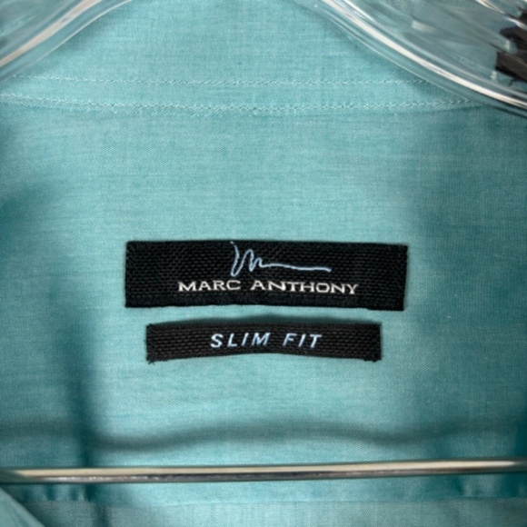 Men’s Marc Anthony Slim Fit Long Sleeve Dress Shirt in Teal Green 18-34/35 - Picture 3 of 13